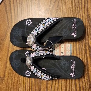 Montana West Crystal & Bead Embellished Flip Flop Sandals